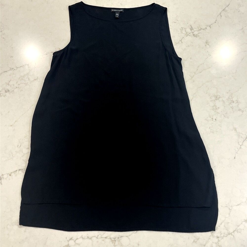Eileen Fisher 100% Silk Top Women Small Georgette Crepe Long Tank Tunic Washable